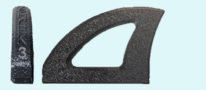 Small Champion Arm Shark fin shown from the front and side