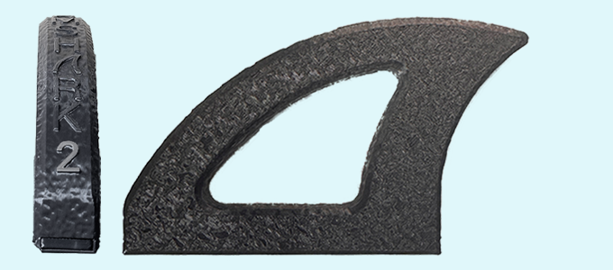 Medium Pro Arm Shark fin shown from the front and side