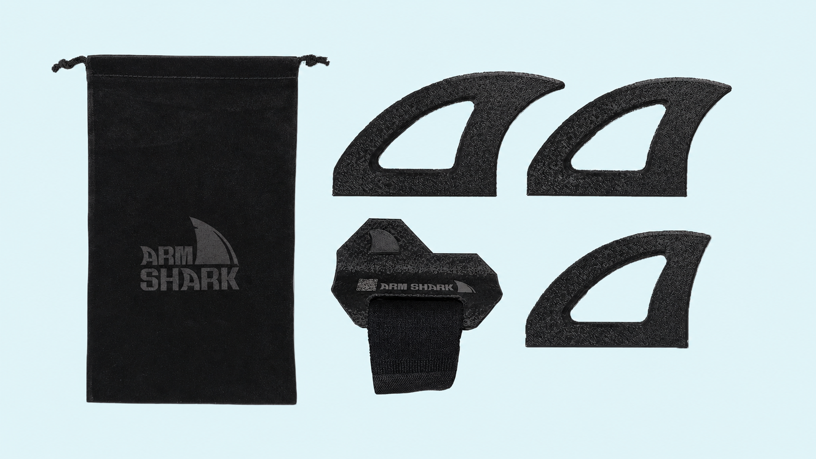 Arm Shark device, three progressive fins, and carry bag